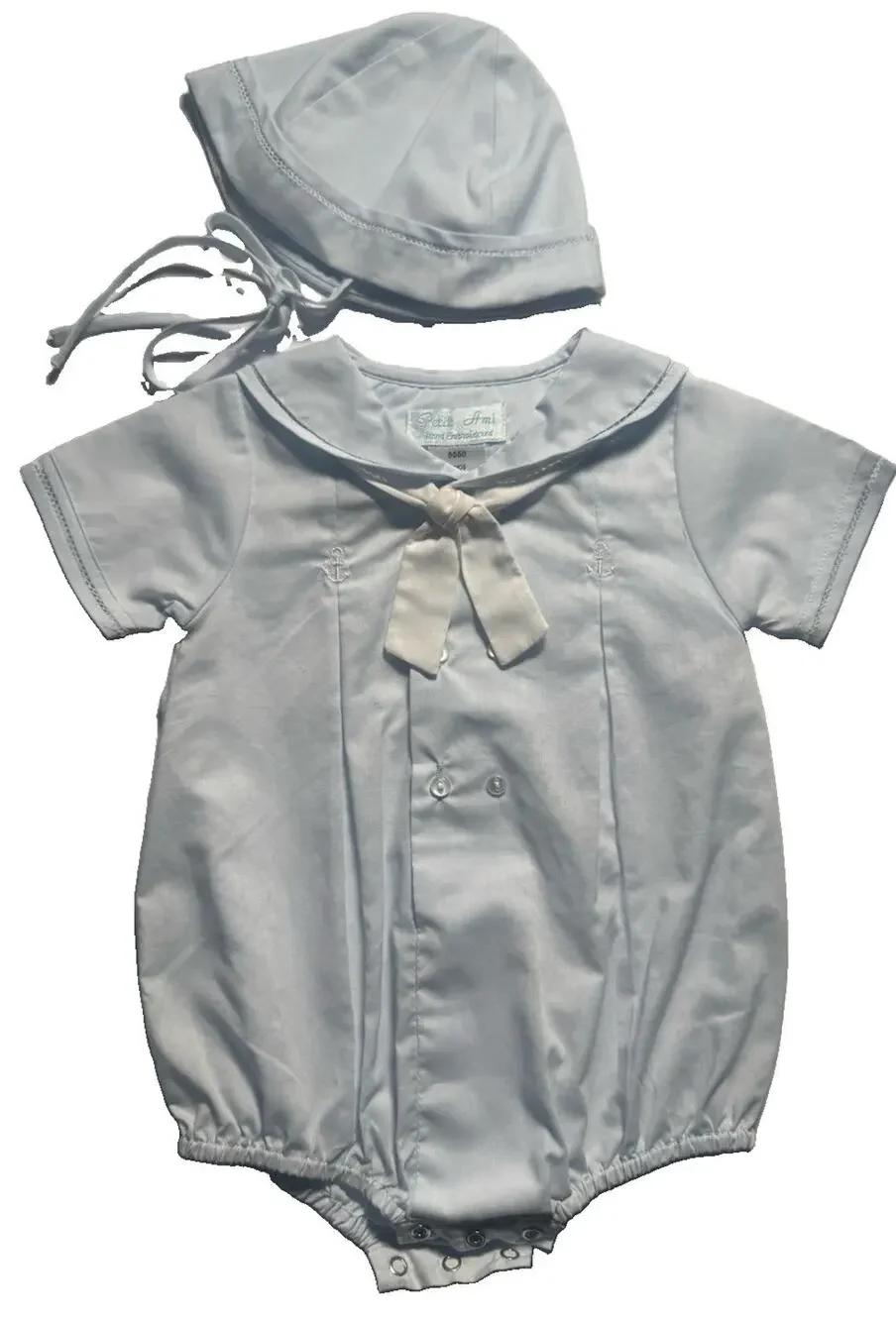 Petit Ami Baby Boy 3M Sailor Bubble Romper Bonnet Blue Nautical Anchor Outfit